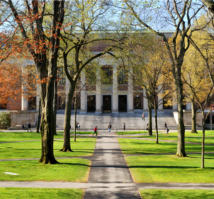 College campus in the spring