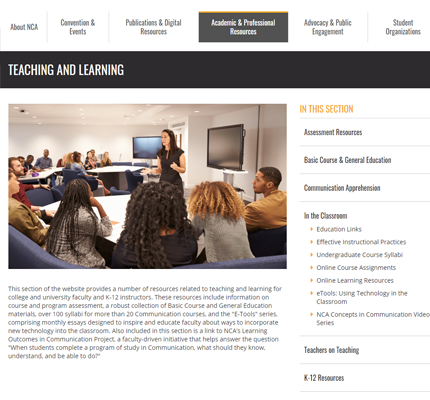 Screenshot of NCA Teaching and Learning webpage