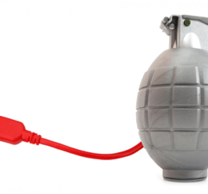 Photo of a fake grenade attached to USB cord