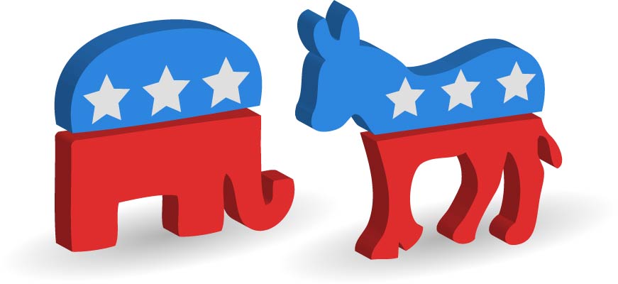 Illustration - Republican Elephant Democrat Donkey